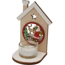Svečnik za 1 čajno lučko, lesena hiška, les/steklo, 10x8.2x14.5cm