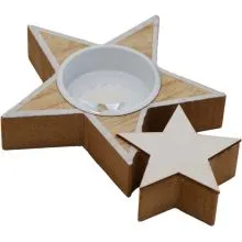Svečnik lesen za 1 čajno lučko, zvezda, 13.5x10.3x2.3cm