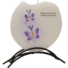 Sveča dišeča na stojalu, viola metulja - Ognjena strast se začne..., v darilni embalaži, 14.5x14.5cm