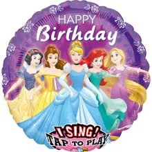 Balon napihljiv, za helij, glasbeni, okrogel Disneyeve princeske "Happy Birthday", 71cm