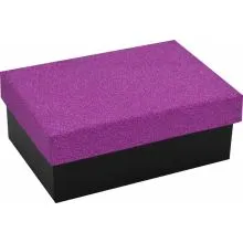 Darilna škatla kartonska črna, pokrov vijolične bleščice 15.5x11.5x5.5cm