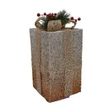 Božična dekoracija v obliki darila  z LED lučko, srebrno/zlata, na baterije, 25x25x41cm