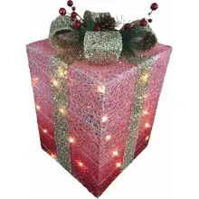 Božična dekoracija v obliki darila  z LED lučko, belo/rdeča, na baterije, 15x15x29cm