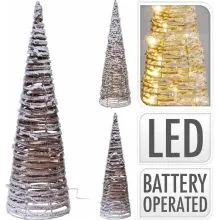 Stožec zasnežen, rjav ratan, z LED lučkami, 60cm, sort.