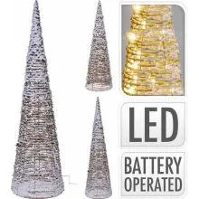 Stožec zasnežen, rjav ratan, z LED lučkami, 80cm, sort.