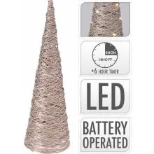 Stožec bronast, rafia, z LED lučkami, 20LED, 40cm