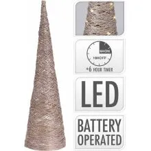 Stožec bronast, rafia, z LED lučkami, 20LED, 60cm