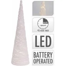 Stožec bel, rafia, z LED lučkami, 30LED, 60cm