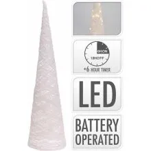 Stožec bel, rafia, z LED lučkami, 40LED, 80cm
