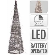 Stožec z biserčki, rjav ratan, z LED lučkami, 30LED, 60cm