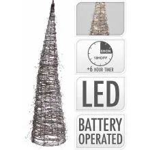 Stožec z biserčki, rjav ratan, z LED lučkami, 40LED, 80cm