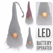 Božična dekoracija palček, brez okic, z LED noskom, polnjen, 19cm, sort.