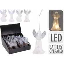 Božična dekoracija za obesit, angel, z LED lučko, plastika, 11cm, sort.