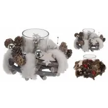 Svečnik za čajno lučko, z božično dekoracijo, 11cm, sort.