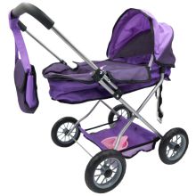Voziček za punčke, vijoličen, s torbico in pripomočki za hranjenje, 37x58x56cm