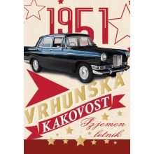 Voščilo, čestitka - 1951, vrhunska kakovost, izjemen letnik - črni avto, bleščice, 12x17cm
