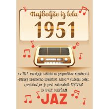 Voščilo, čestitka - Najboljše iz leta 1951 - bež, starinski radio, bleščice, 12x17cm