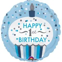 Balon napihljiv, za helij, otroški, Happy Birthday s št. 1, moder, 45cm