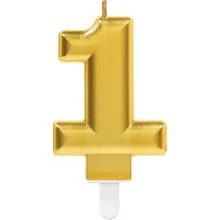 Svečka za torto v obliki številke,"1", zlata, 9cm