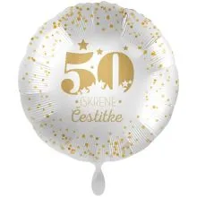 Balon napihljiv, za helij, 50 Iskrene čestitke, zlate pikice, 43 cm