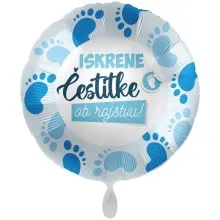 Balon napihljiv, za helij, Iskrene čestitke ob rojstvu, modre nogice, 43 cm