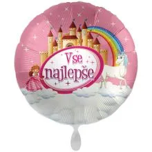 Balon napihljiv, za helij, Vse najlepše, grad, princesa, samorog, 43 cm