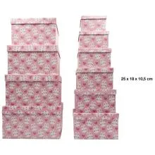 Darilna škatla kartonska, roza z zajčki, 25x18x10.5cm