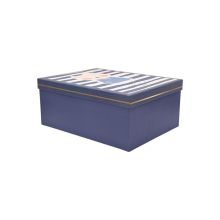 Darilna škatla kartonska, modra z otroškim motivom mačke, 21x15x8.5cm