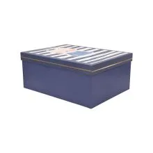 Darilna škatla kartonska, modra z otroškim motivom mačke, 25x18x10.5cm