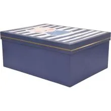 Darilna škatla kartonska, modra z otroškim motivom mačke, 37.5x29x16cm