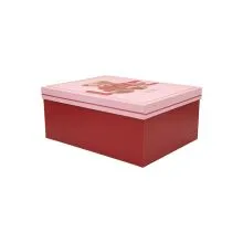 Darilna škatla kartonska, rdeča z medvedkom in napisom LOVE, 21x15x8.5cm