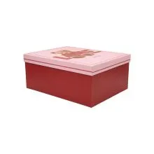 Darilna škatla kartonska, rdeča z medvedkom in napisom LOVE, 23x16.5x9.5cm