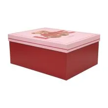 Darilna škatla kartonska, rdeča z medvedkom in napisom LOVE, 31x23x13.5cm