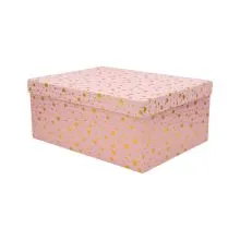 Darilna škatla kartonska, roza z zlatimi srčki, 27x20x11.5cm