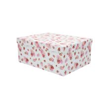 Darilna škatla kartonska, bela z motivom jagod, 23x16.5x9.5cm