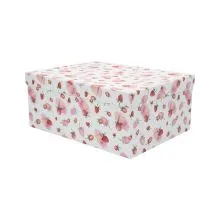 Darilna škatla kartonska, bela z motivom jagod, 27x20x11.5cm