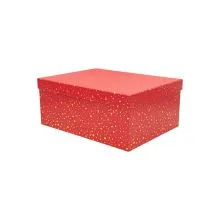 Darilna škatla kartonska, rdeča z zlatimi pikami, 21x15x8.5cm