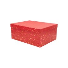 Darilna škatla kartonska, rdeča z zlatimi pikami, 23x16.5x9.5cm