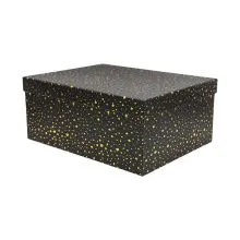Darilna škatla kartonska, črna z zlatimi pikami, 29x22x12.5cm