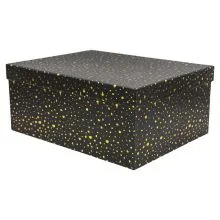 Darilna škatla kartonska, črna z zlatimi pikami, 35x27x15.5cm