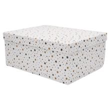 Darilna škatla kartonska, bela z zvezdicami, 35x27x15.5cm