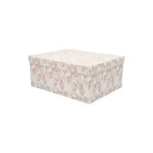 Darilna škatla kartonska, bela z motivom listja, 19x13x7.5cm