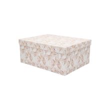 Darilna škatla kartonska, bela z motivom listja, 21x15x8.5cm