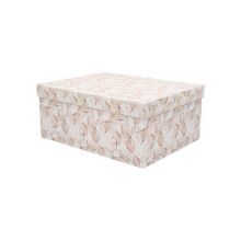 Darilna škatla kartonska, bela z motivom listja, 23x16.5x9.5cm