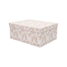 Darilna škatla kartonska, bela z motivom listja, 25x18x10.5cm