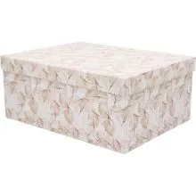 Darilna škatla kartonska, bela z motivom listja, 37.5x29x16cm