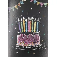 Voščilo, čestitka, črna, torta s svečkami, bleščice, 12x17cm