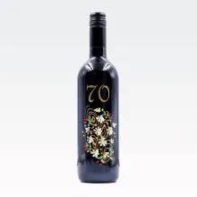Vino Merlot, 0.75L, poslikana steklenica - cvet, 70 let