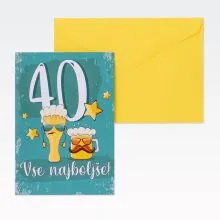 Voščilnica, rojstni dan, moški, 40, Vse najboljše!, kozarec in vrček piva