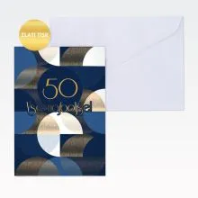 Voščilnica, rojstni dan, moški, 50, Vse najboljše!, modra, zlati tisk